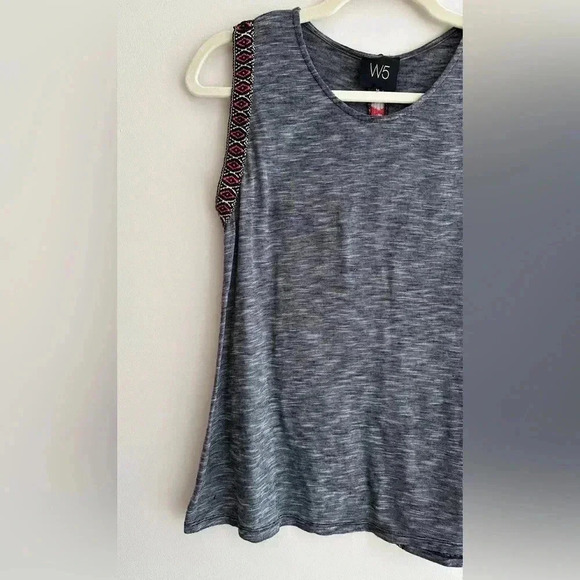 W5 Black and White Marble Striped Tank Top with Aztec Print Shoulders, Size Med - Picture 4 of 15